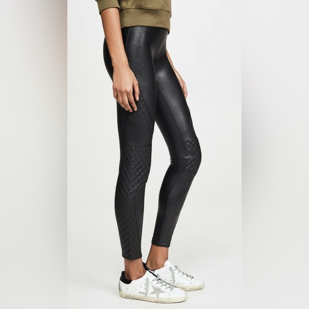 Spanx Black Faux Leather Quilted Leggings XS